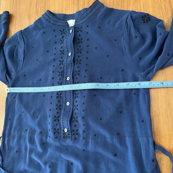 WRAP London Shirt Dress 4 Linen Embroidered Eyelet Mandarin Collar - Picture 4 of 12